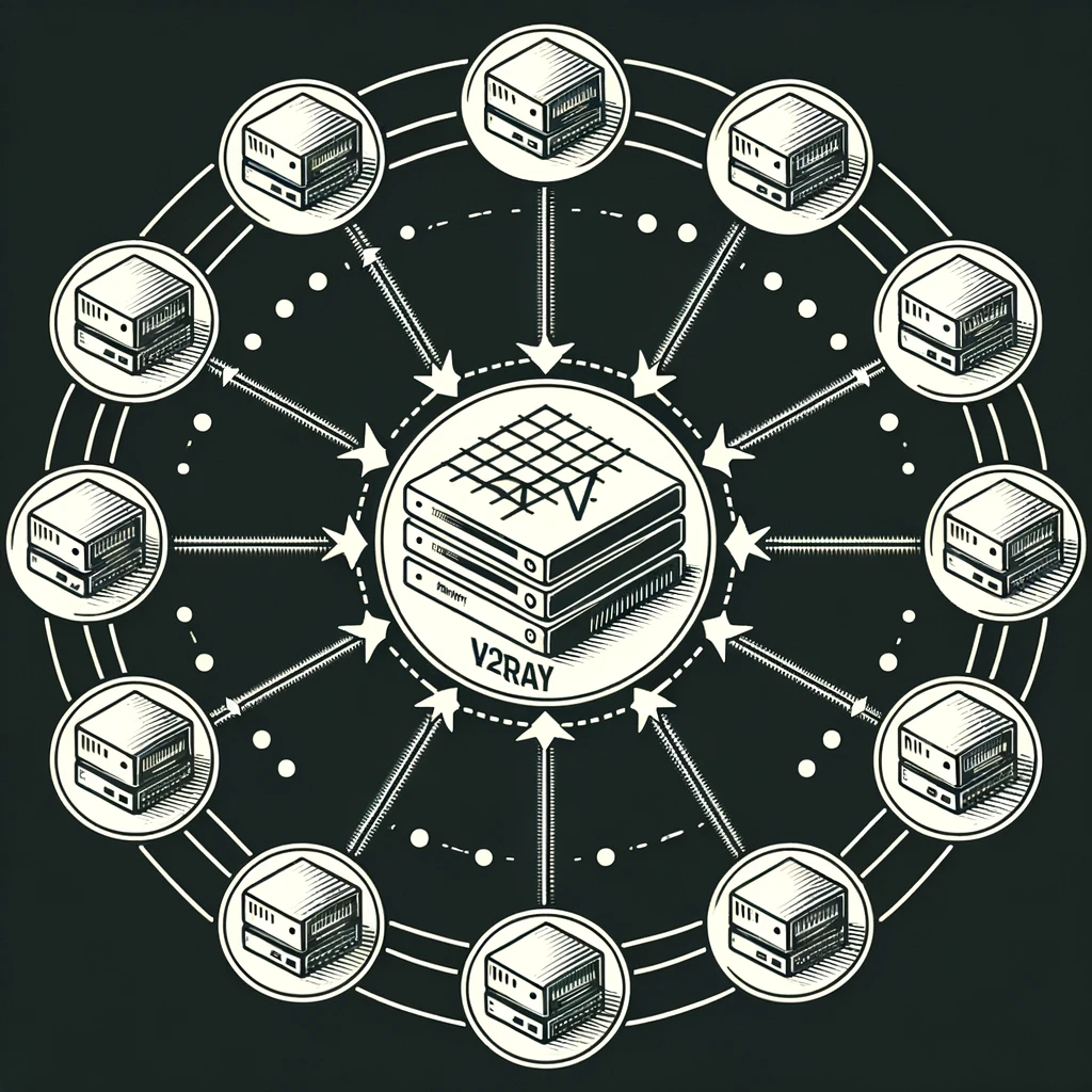 DALL·E 2023 11 20 14.26.29 Illustrate a computer network with a star topology featuring a central server connected to multiple peripheral nodes without any literal star shapes o - خرید کانفیگ v2rayng اندروید